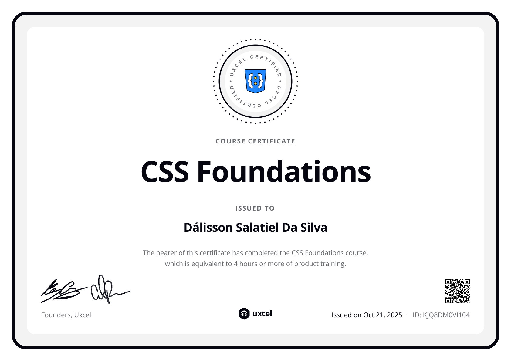 Dálisson Salatiel Da Silva's certificate